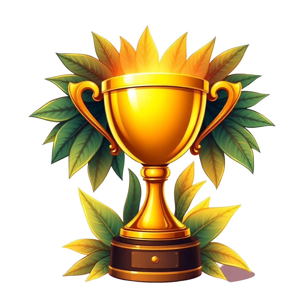 Golden trophy wrapped in jungle leaves